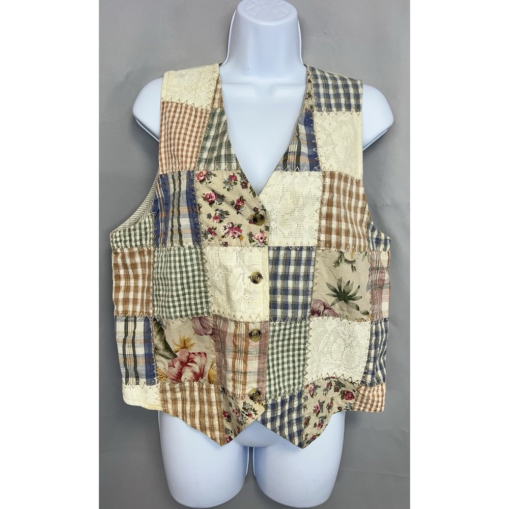 Vintage Casey & Max Patch Striped Vest Sz Médium Y2K Women's Multicolor